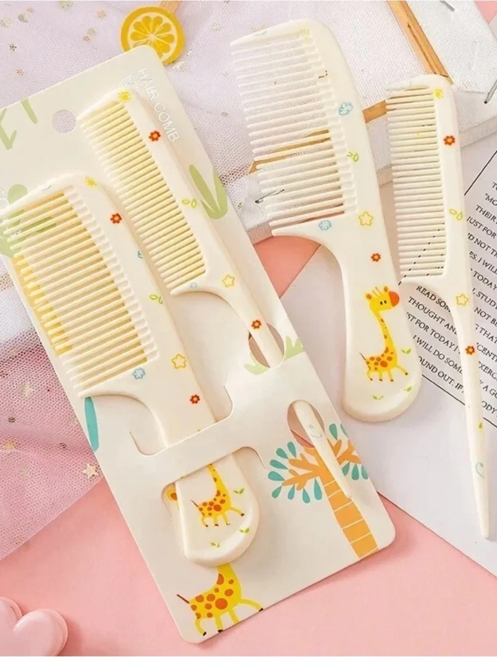Kids Cream Safari Hair Brush & Comb Set